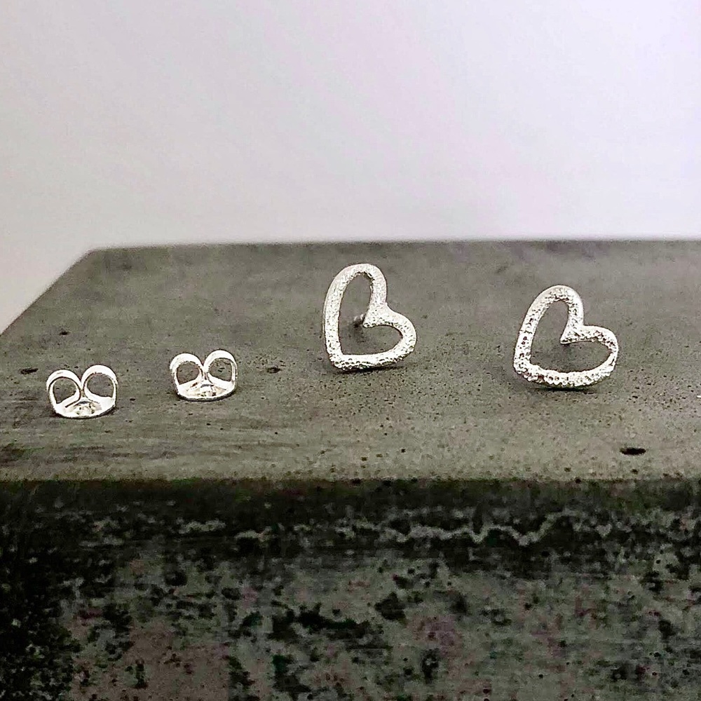 Sterling Silver Heart Stud Earrings - Picture 1 of 3